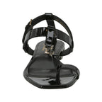 Saint Laurent Cassandra Logo Leather Sandals - Black - Femme