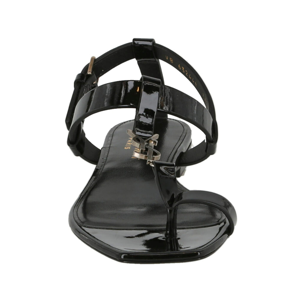 Saint Laurent Cassandra Logo Leather Sandals - Black - Femme