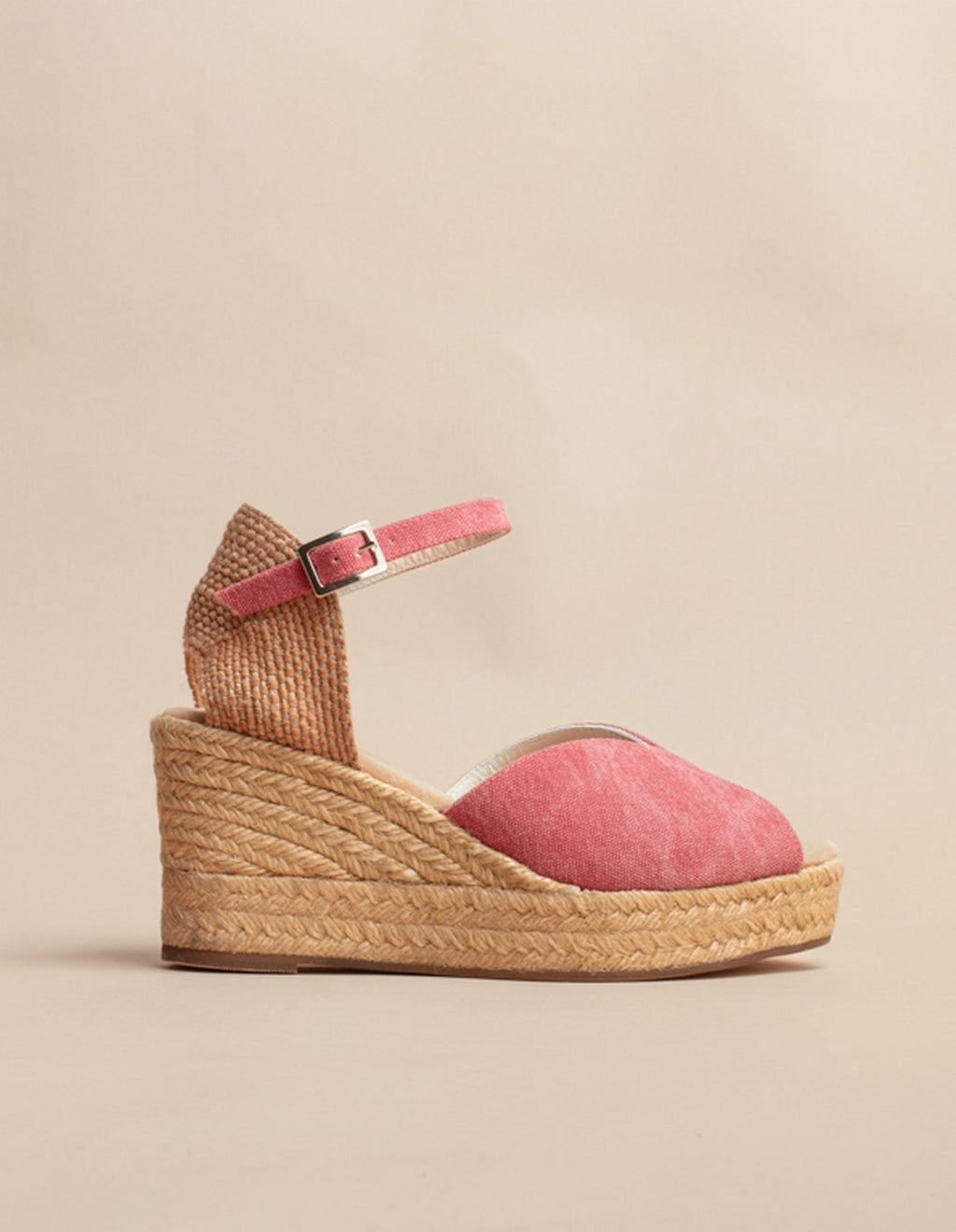 Espadrilles Compensées Séville Bride - Toile Rouge - Femme