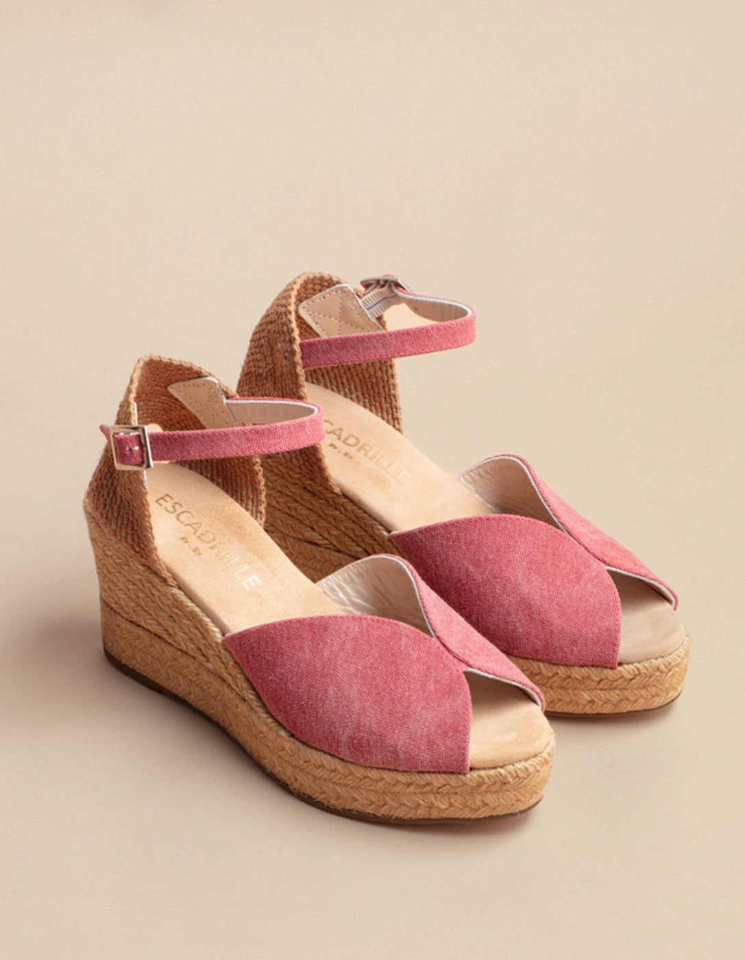 Espadrilles Compensées Séville Bride - Toile Rouge - Femme