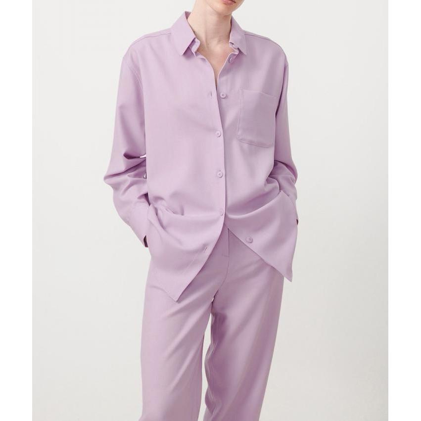 Chemise Manches Longues Col Boutonne - Parme - Femme