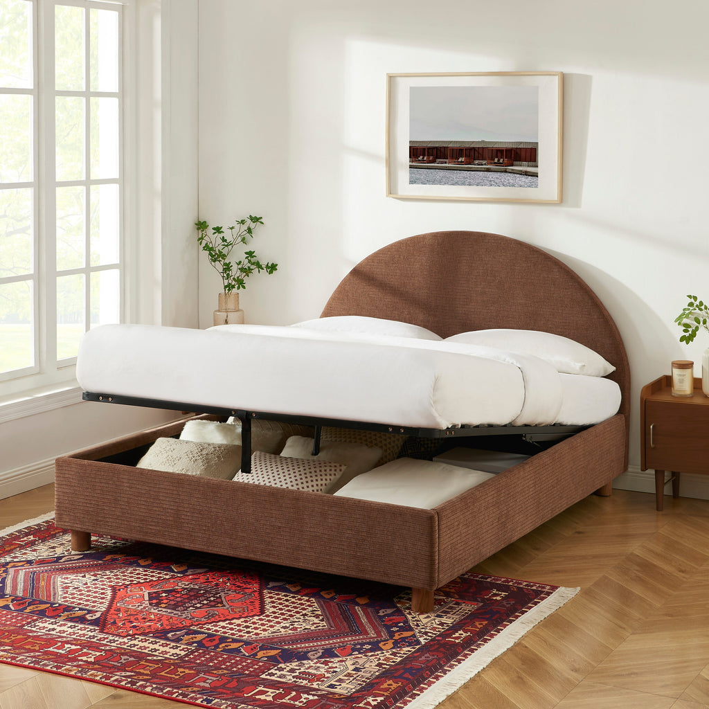 Lit Coffre Taijo - Velours Marron - Sommier Inclus