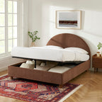 Lit Coffre Taijo - Velours Marron - Sommier Inclus