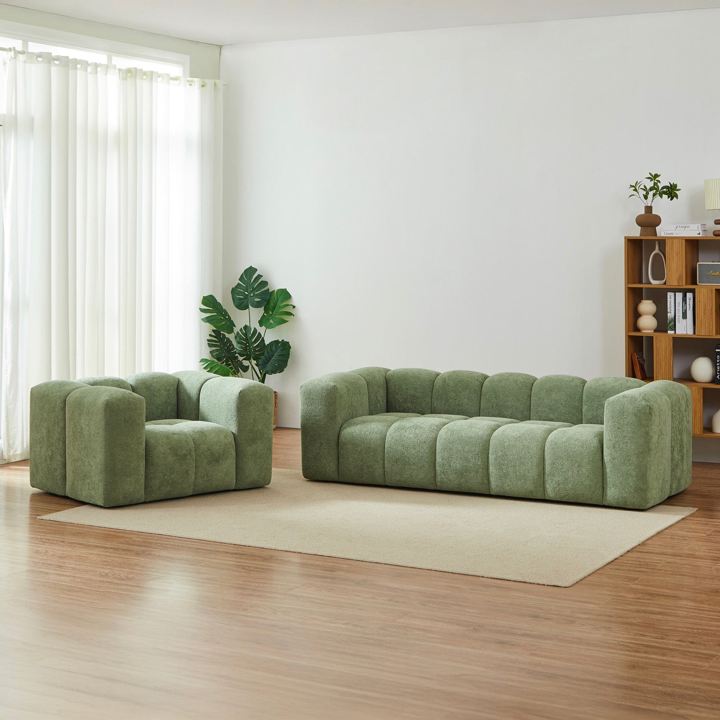 Tasta - Canapé Droit Fixe 3 Places - Tissu Vert