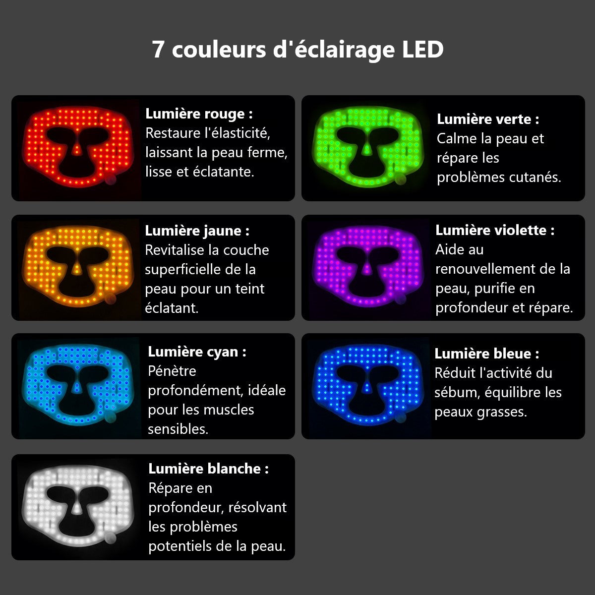 Masque Led Visage Luminotherapie 7 Couleurs