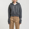 Sweat Terry Crop Zip Up - Black Marl - Femme