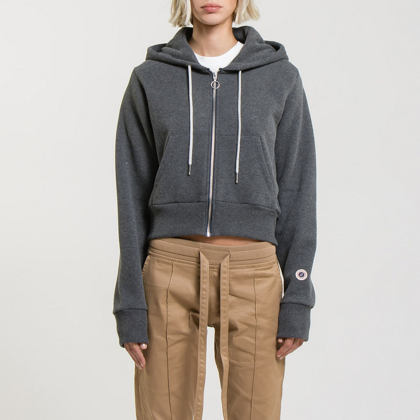 Sweat Terry Crop Zip Up - Black Marl - Femme