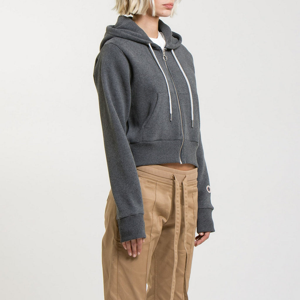 Sweat Terry Crop Zip Up - Black Marl - Femme