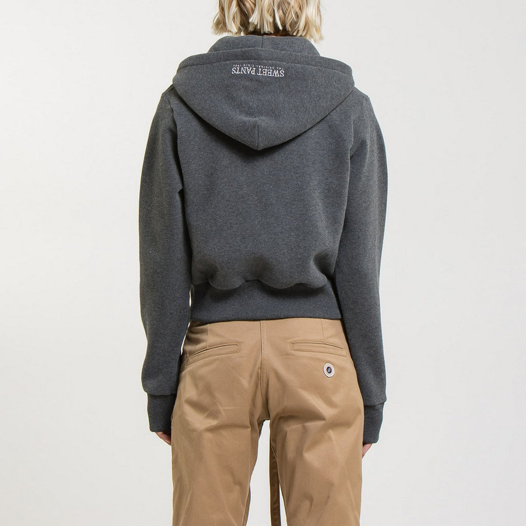 Sweat Terry Crop Zip Up - Black Marl - Femme