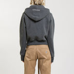 Sweat Terry Crop Zip Up - Black Marl - Femme