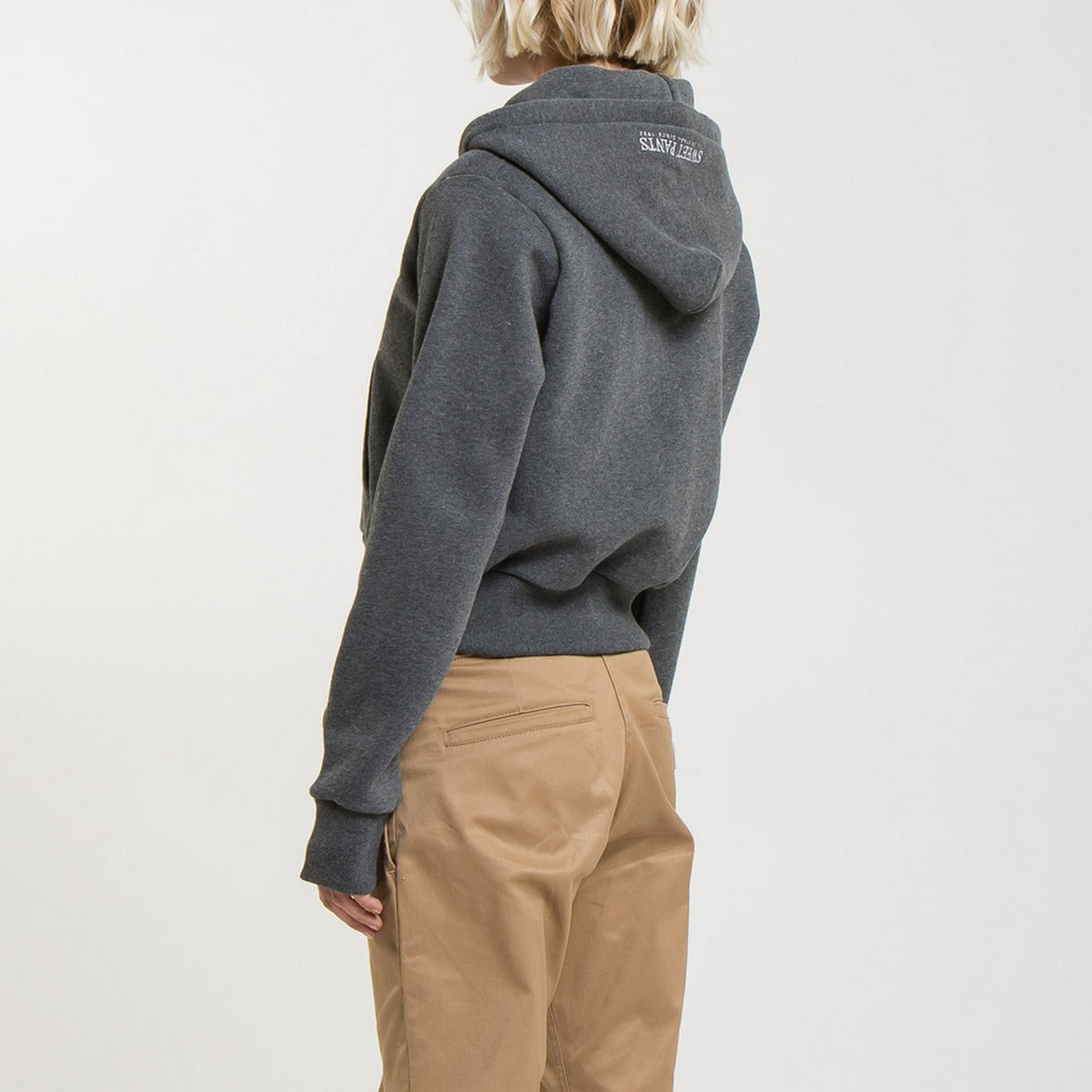 Sweat Terry Crop Zip Up - Black Marl - Femme