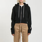 Sweat Terry Crop Zip Up - Black - Femme