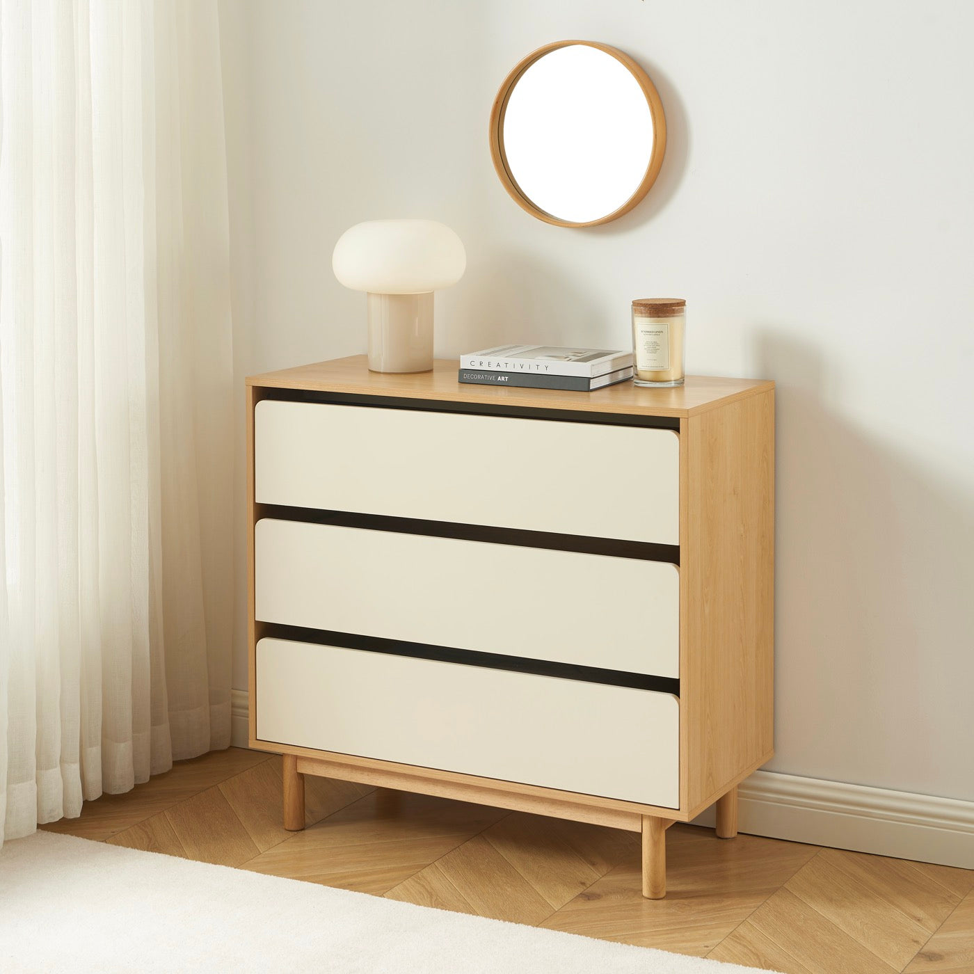 Thalia - Commode 3 Tiroirs - Effet Chêne