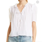 Top Tie Neck Ruffle Popover - Blanc