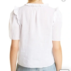 Top Tie Neck Ruffle Popover - Blanc