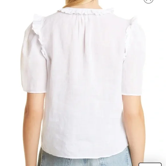 Top Tie Neck Ruffle Popover - Blanc