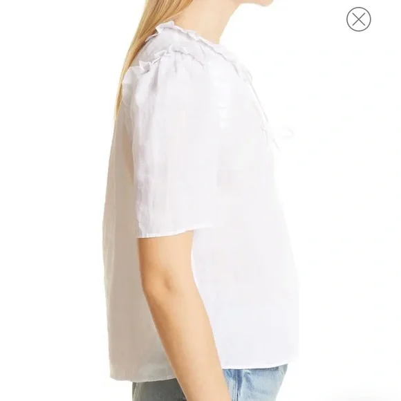 Top Tie Neck Ruffle Popover - Blanc