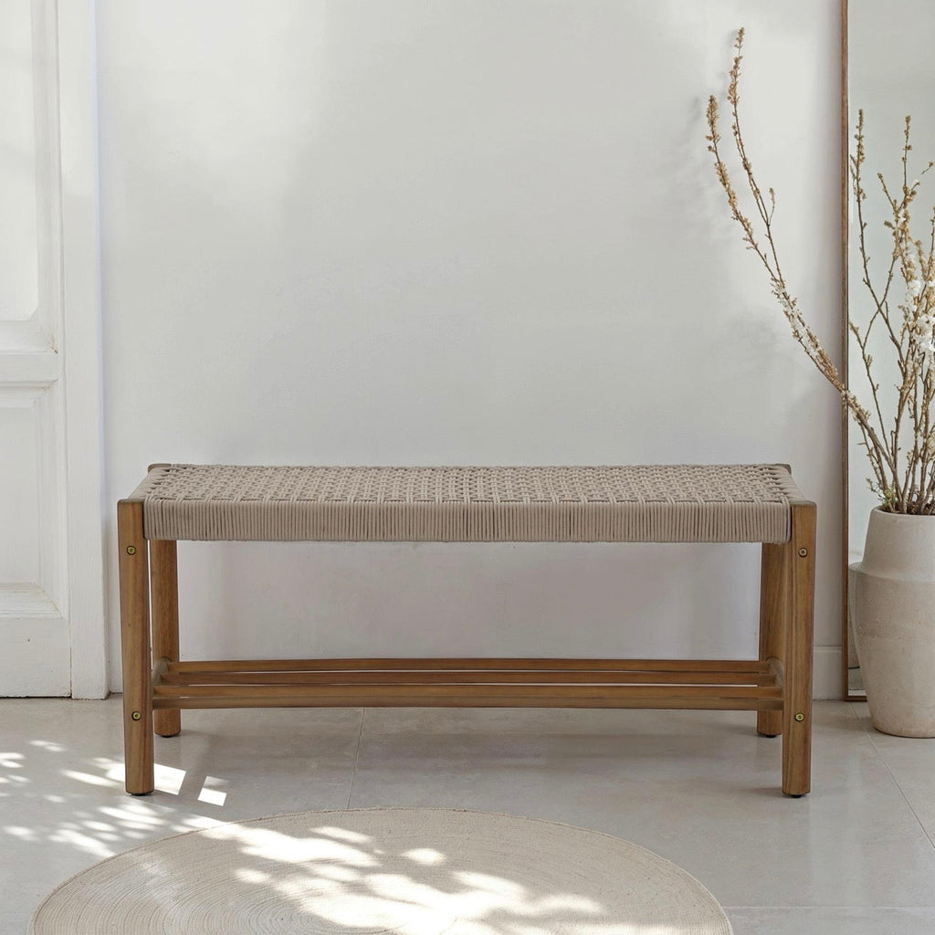 Tongo - Banc Intérieur Et Extérieur - Bois D'Acacia Et Corde Beige