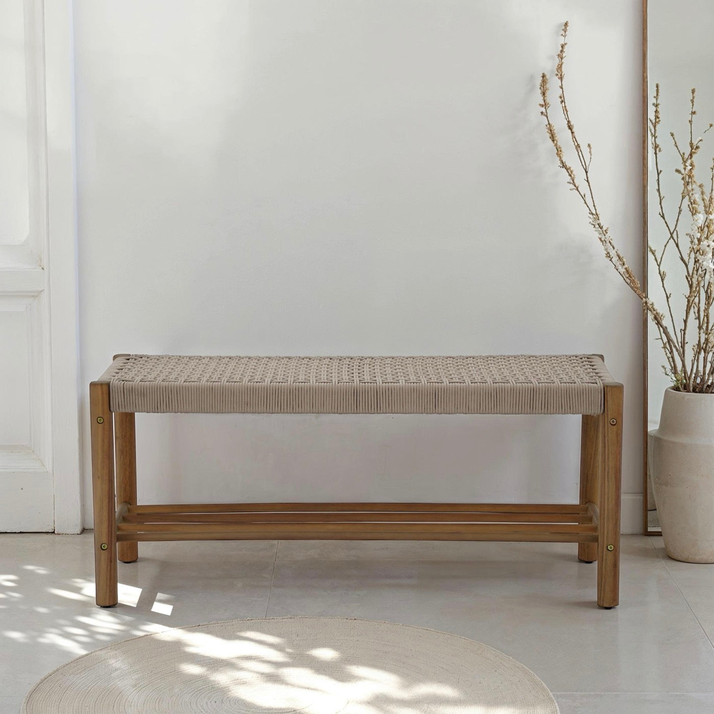 Tongo - Banc Intérieur Et Extérieur - Bois D'Acacia Et Corde Beige