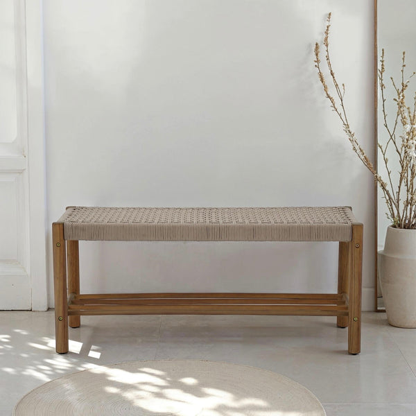 Tongo - Banc Intérieur Et Extérieur - Bois D'Acacia Et Corde Beige