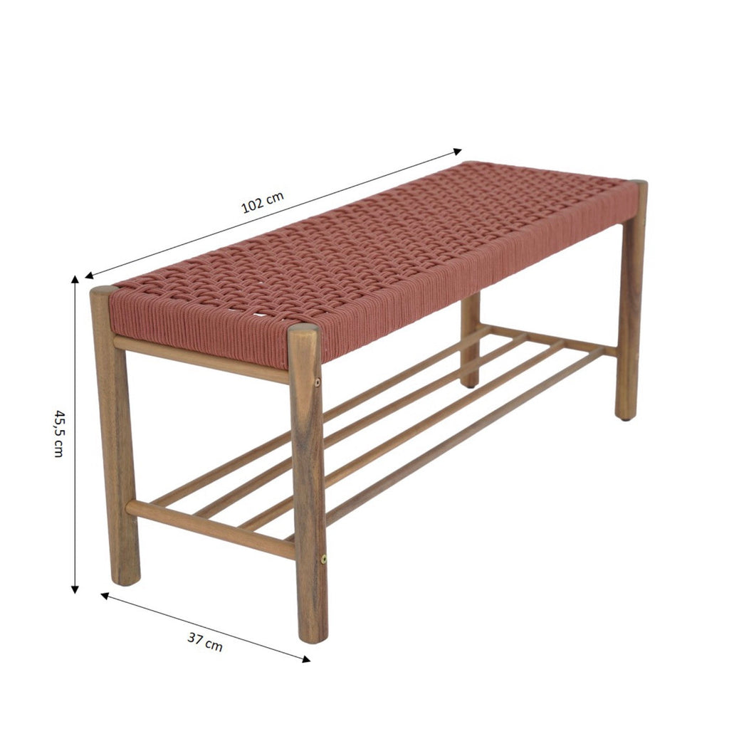 Tongo - Banc Intérieur Et Extérieur - Bois D'Acacia Et Corde Terracotta