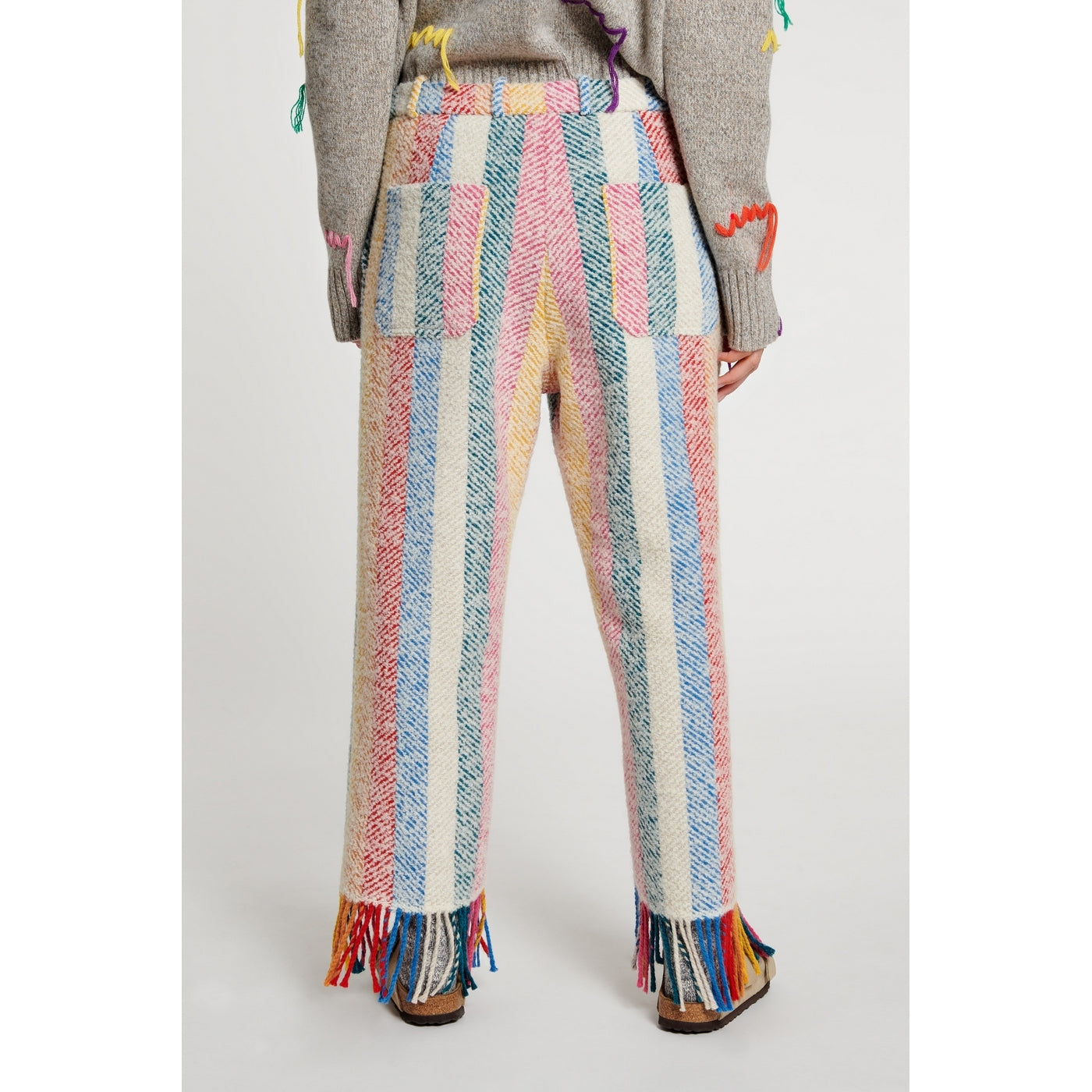 Pantalon Stripe Blanket Fringed Hem