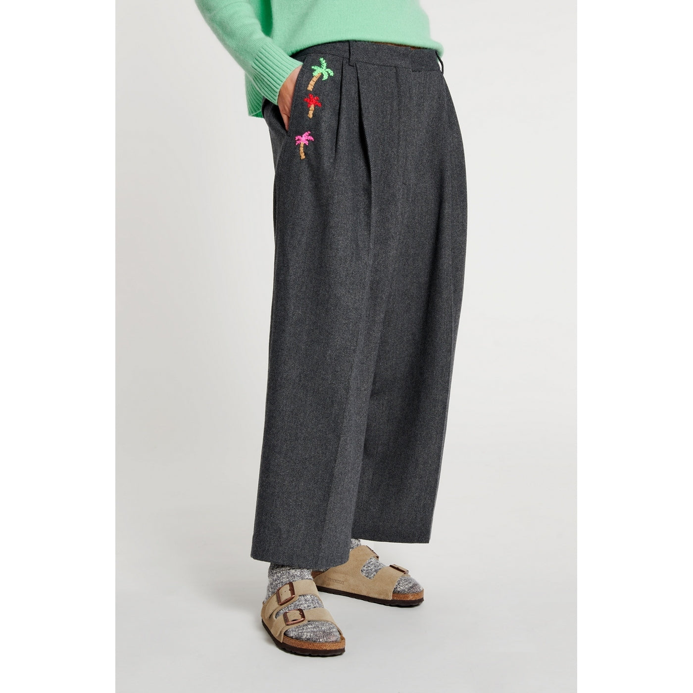 Pantalon Palm Tree Embroidered Wool