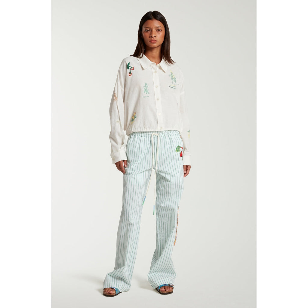 Pantalon Pyjama Style With Vegetable Embroidery