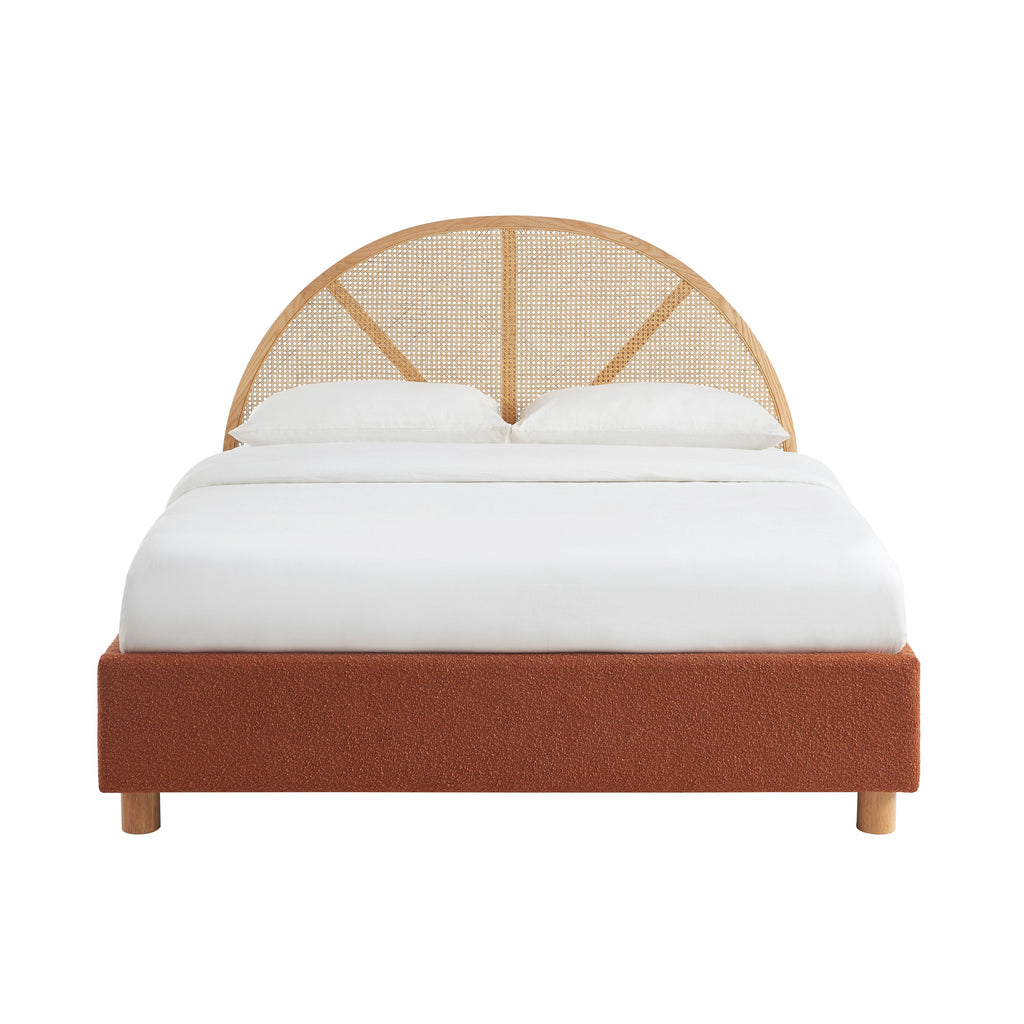 Lit Coffre Tsuki - Bouclette Terracotta Cannage - Sommier Inclus