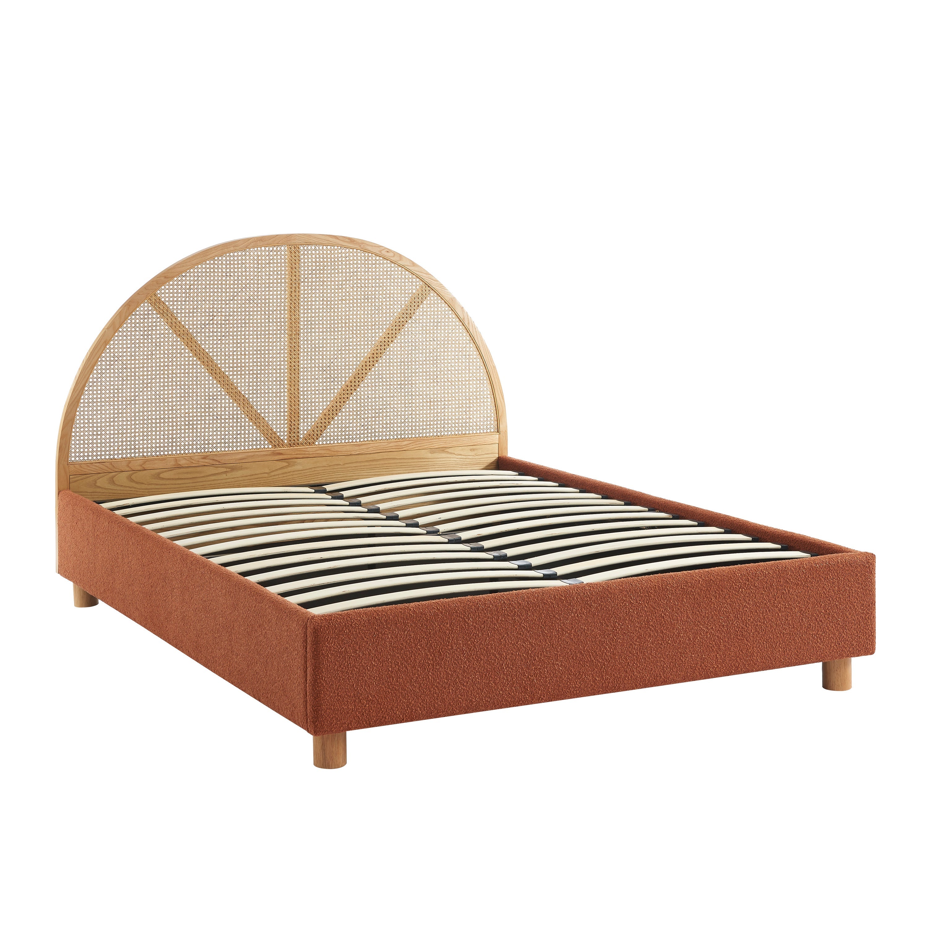 Lit Coffre Tsuki - Bouclette Terracotta Cannage - Sommier Inclus