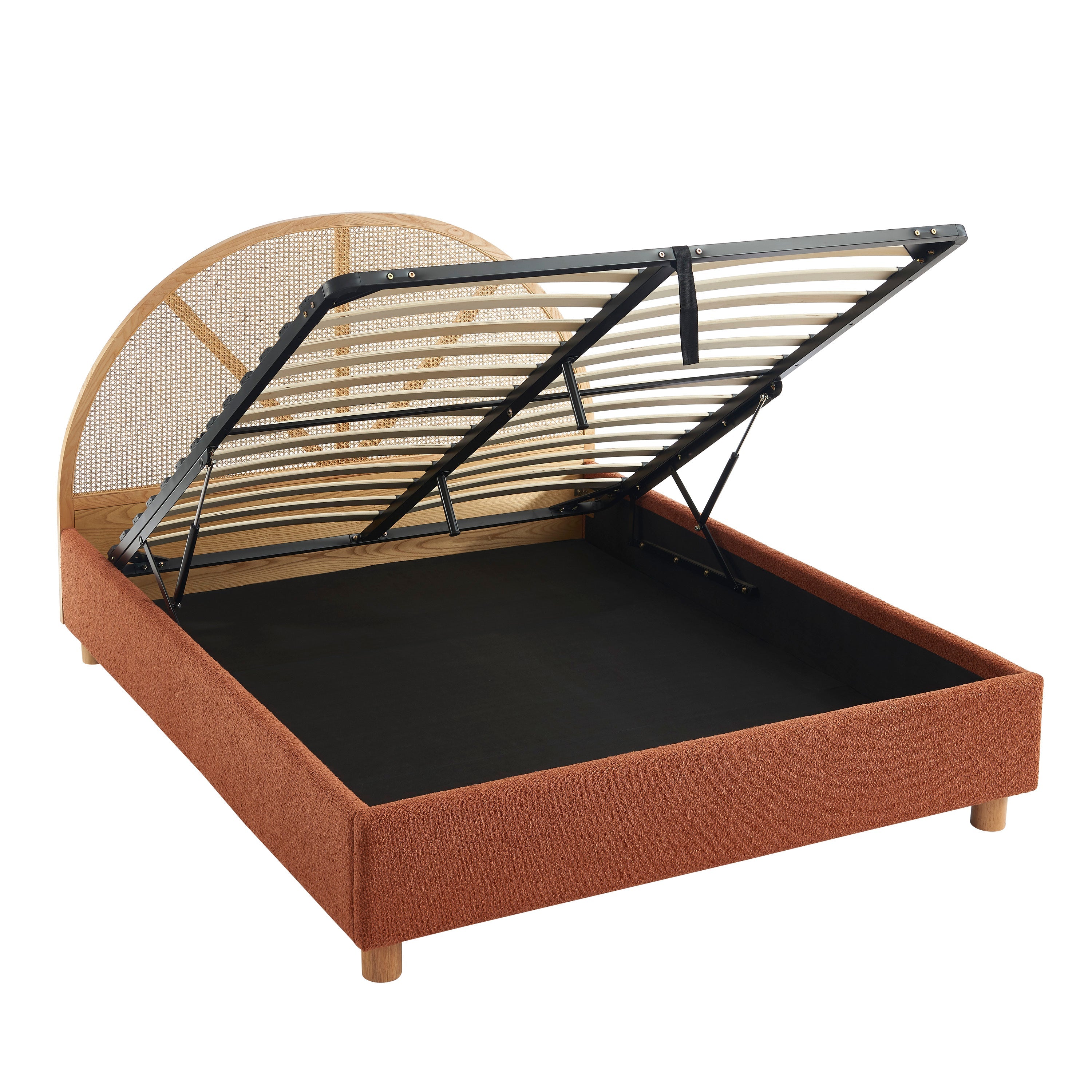 Lit Coffre Tsuki - Bouclette Terracotta Cannage - Sommier Inclus