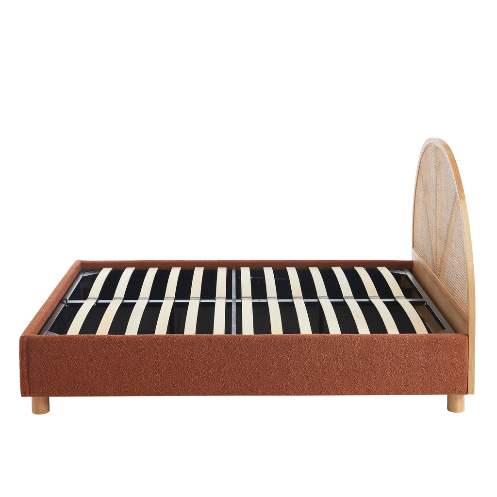 Lit Coffre Tsuki - Bouclette Terracotta Cannage - Sommier Inclus