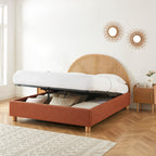 Lit Coffre Tsuki - Bouclette Terracotta Cannage - Sommier Inclus