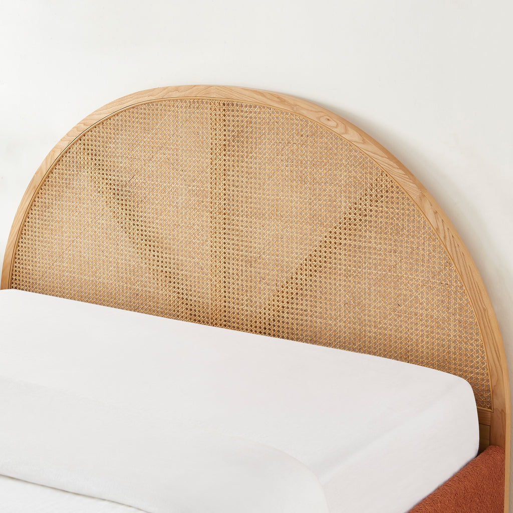 Lit Coffre Tsuki - Bouclette Terracotta Cannage - Sommier Inclus