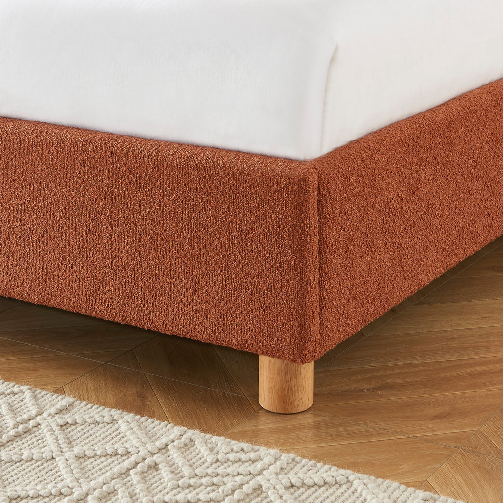 Lit Coffre Tsuki - Bouclette Terracotta Cannage - Sommier Inclus