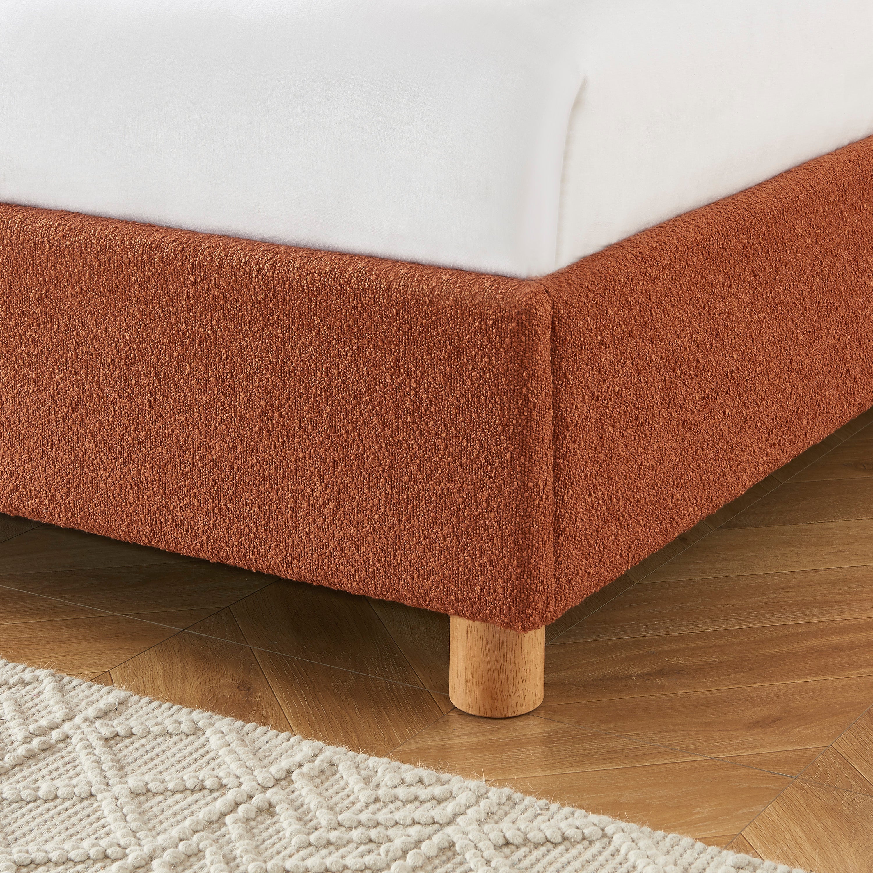 Lit Coffre Tsuki - Bouclette Terracotta Cannage - Sommier Inclus