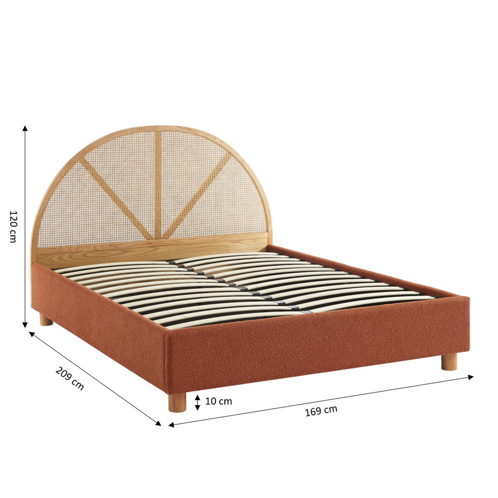 Lit Coffre Tsuki - Bouclette Terracotta Cannage - Sommier Inclus