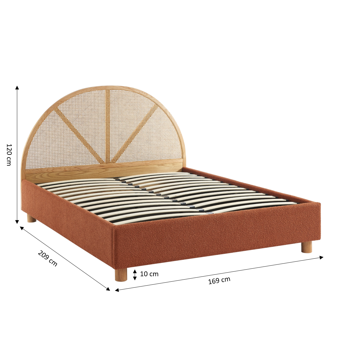 Lit Coffre Tsuki - Bouclette Terracotta Cannage - Sommier Inclus