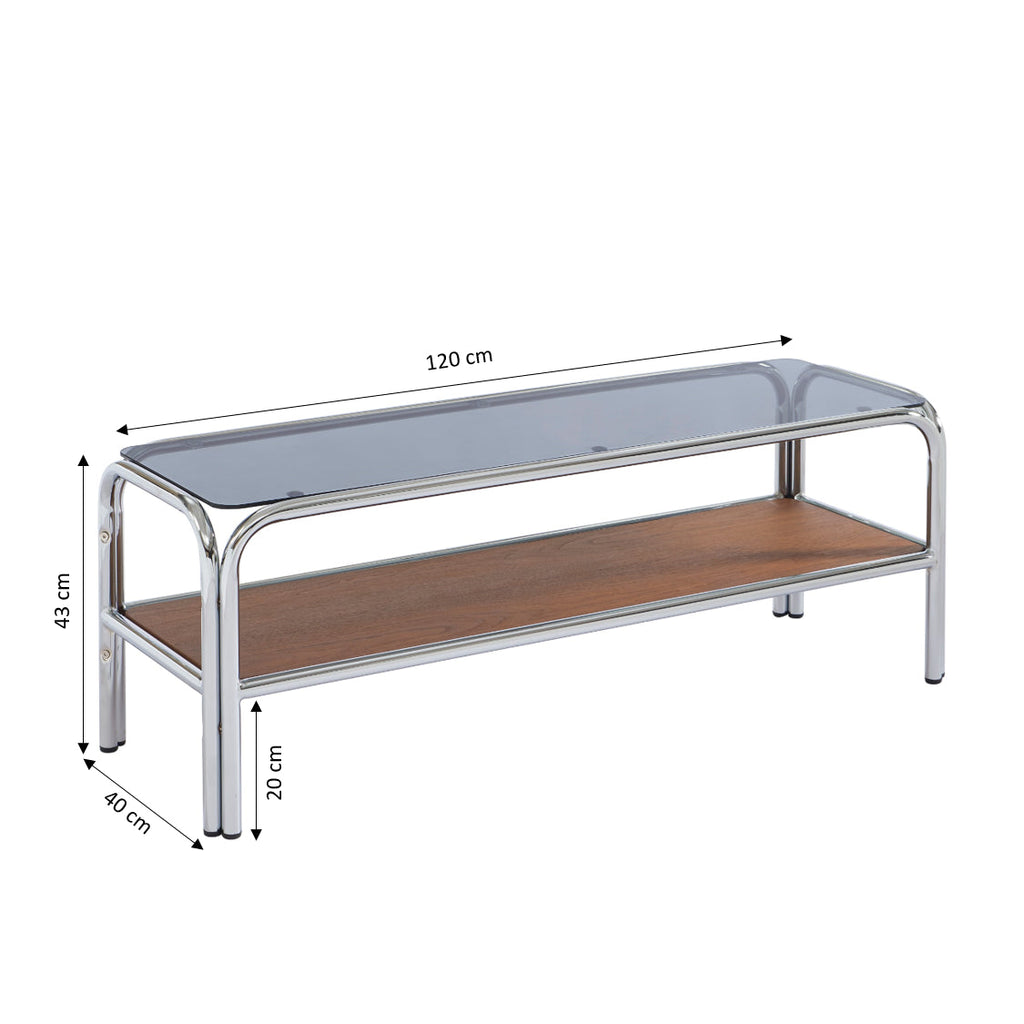 Meuble Tv Maggy - Verre Trempé Placage Noyer - 120cm