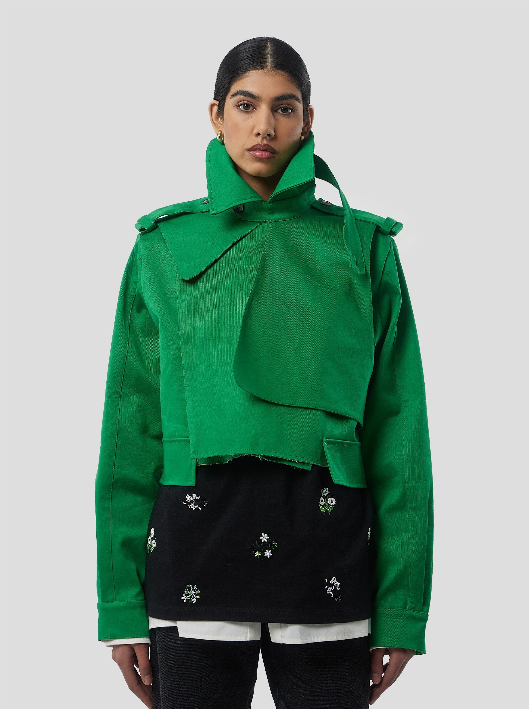 Trench Crop Trevor In Technical Kelly Green Fabric