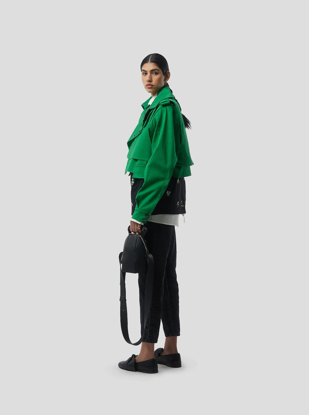 Trench Crop Trevor In Technical Kelly Green Fabric