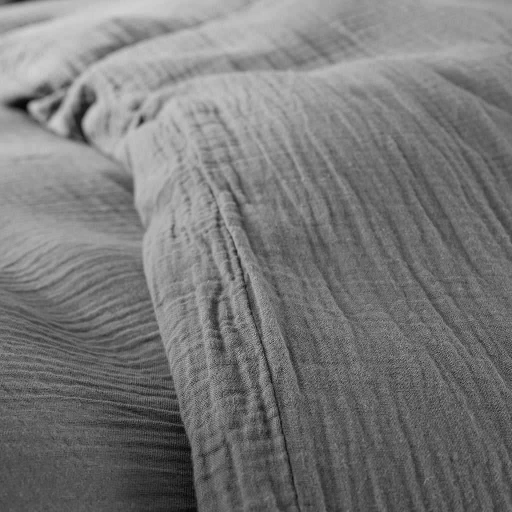 Parure De Couette (Housse + Taies D'Oreiller) - 100% Gaze De Coton - Ardoise