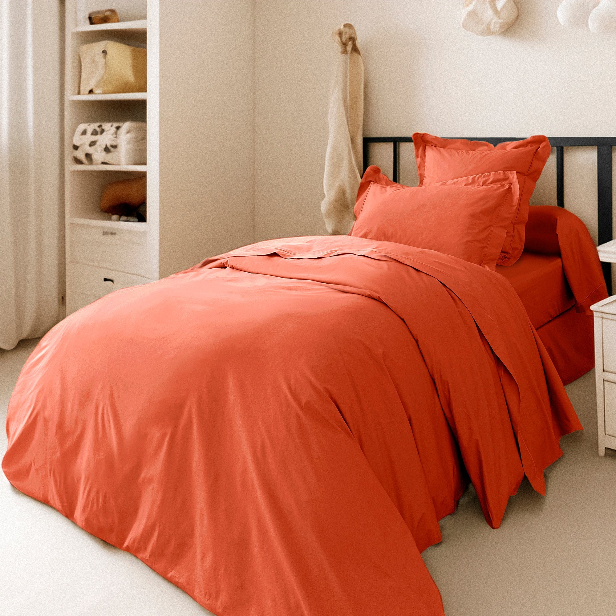 Housse De Couette - 100% Percale Coton - Terracotta