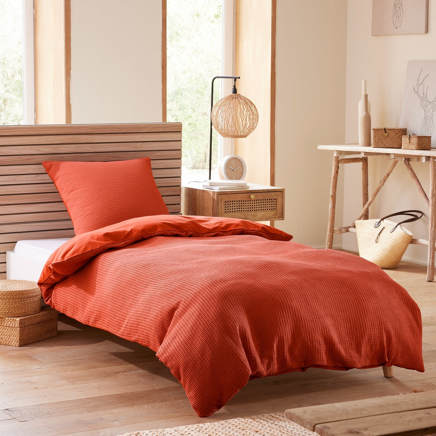Parure De Couette (Housse + Taies D'Oreiller) - Nid D'Abeille - Terracotta
