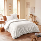 Parure De Couette (Housse + Taies D'Oreiller) - Nid D'Abeille - Neige