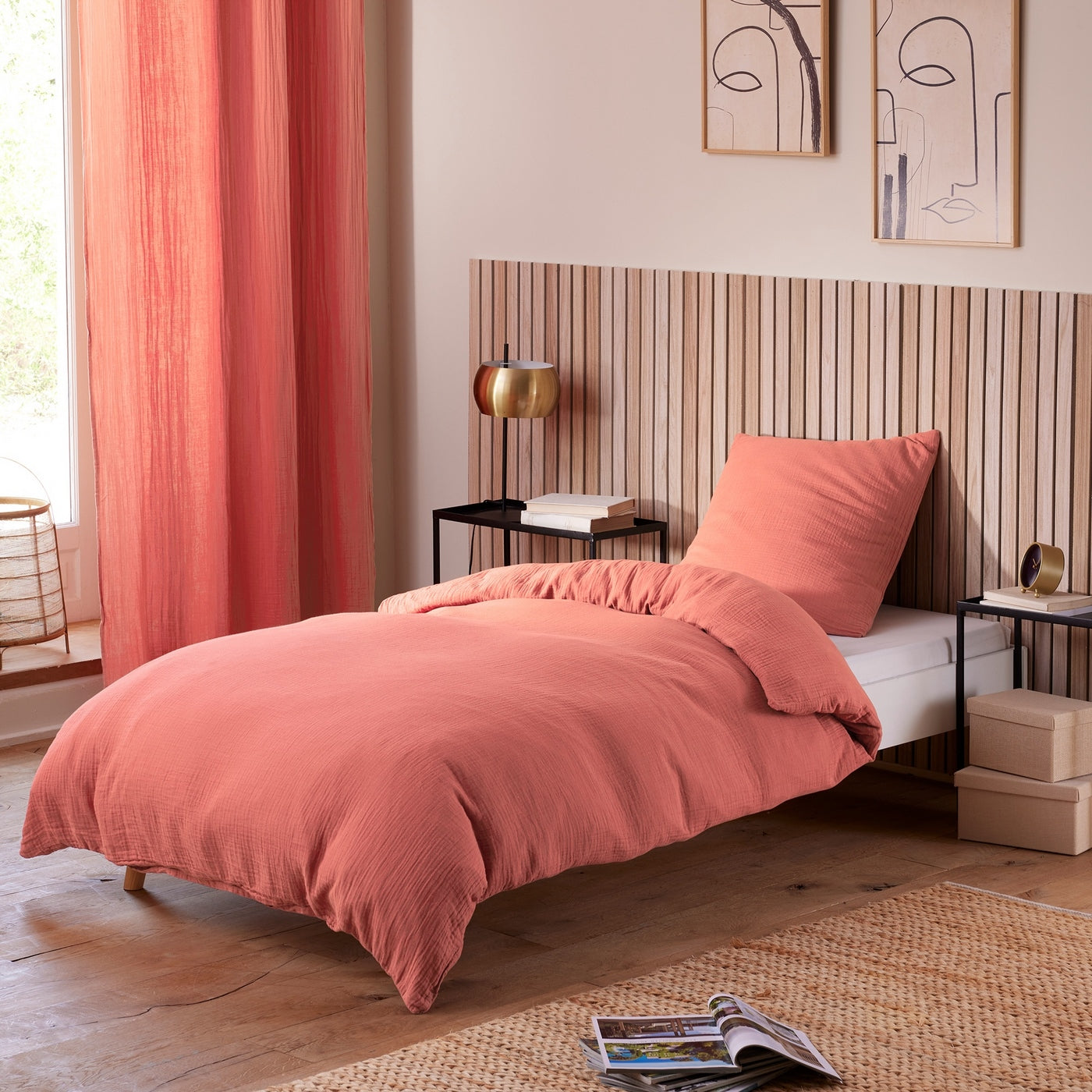 Pack Complet (Housse De Couette + Taie(s) + Drap Housse) - Gaze De Coton - Blush