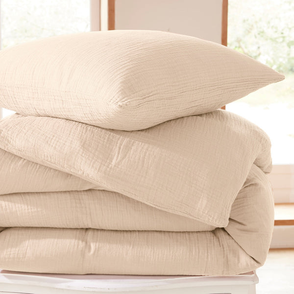 Pack Complet (Housse De Couette + Taie(s) + Drap Housse) - Gaze De Coton - Naturel