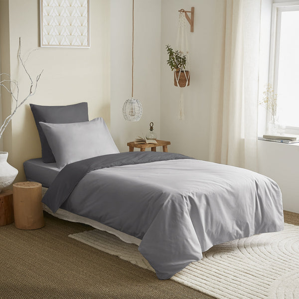 Pack Housse De Couette - 100% Coton - Gris/Anthracite