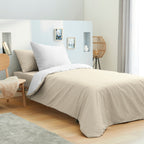 Pack Housse De Couette - Coton Bicolore - Lin/Blanc