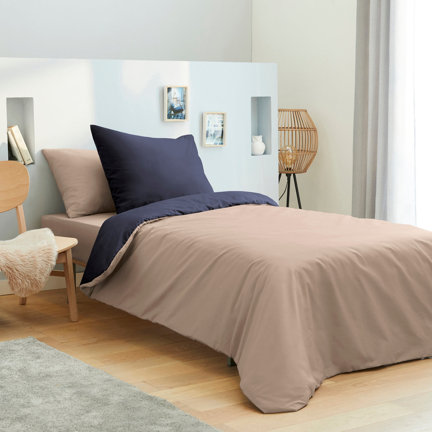 Pack Housse De Couette - 100% Coton - Lin/Marine